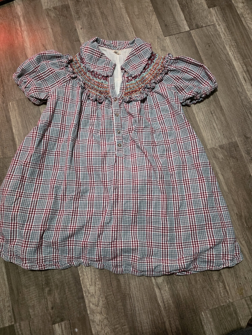 PILCRO ANTHROPOLOGIE v Neck Puff Sleeve Cottagecore Dress Boho Babydoll Plaid Y2 - Picture 15 of 16